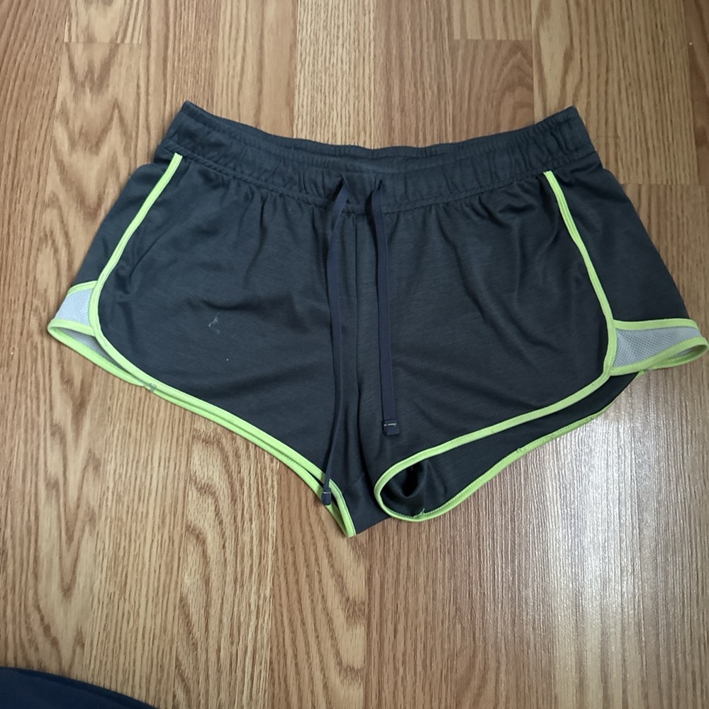 Women's Black Athletic Running Shorts with Neon Lime Trim